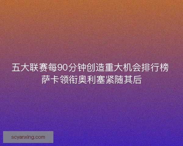 五大联赛每90分钟创造重大机会排行榜 萨卡领衔奥利塞紧随其后